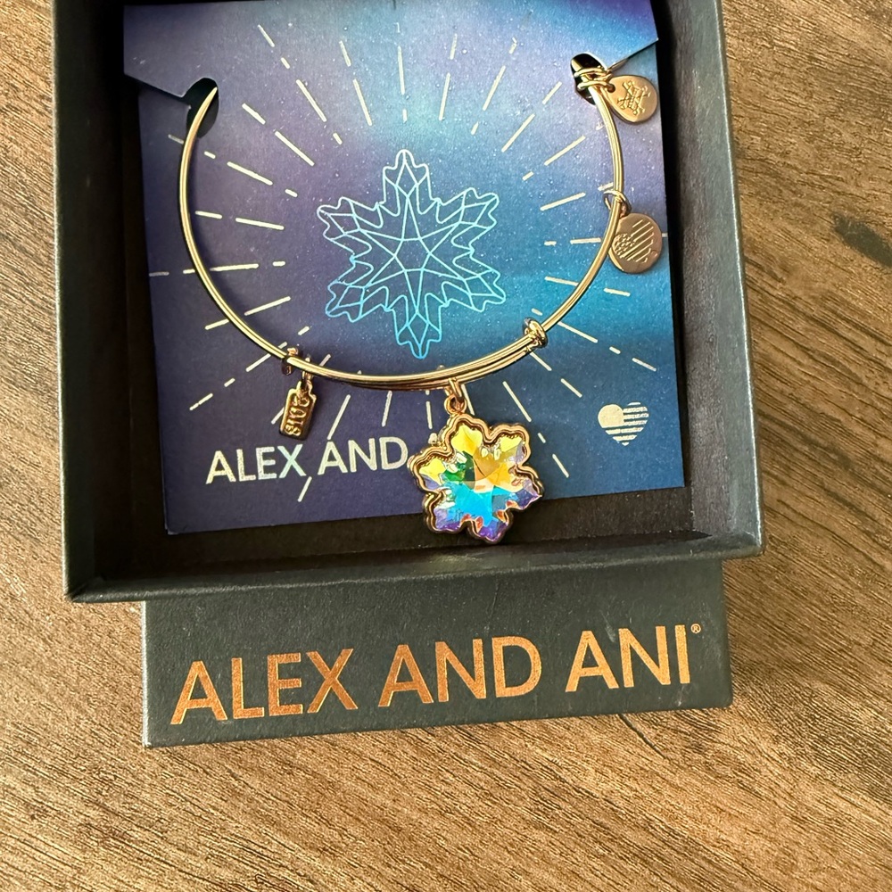 Alex and Ani Gold Bracelet with Colorful Snowflake Charm